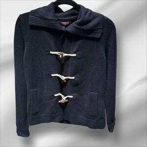 Vineyard Vines Navy Blue Knit Sweater M Cotton Cashmere Blend Toggle FLAW